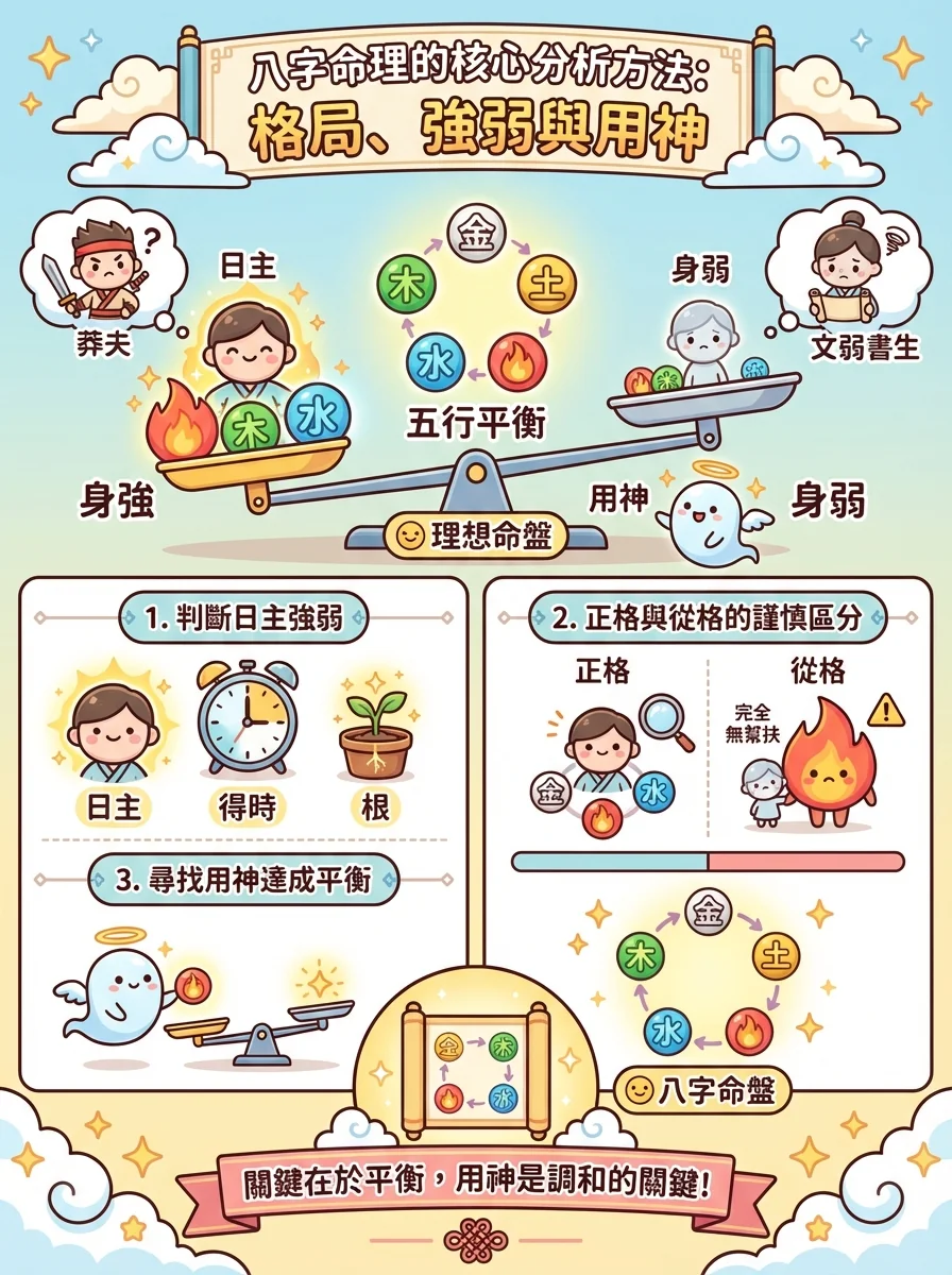 八字命理的核心分析方法：格局、強弱與用神