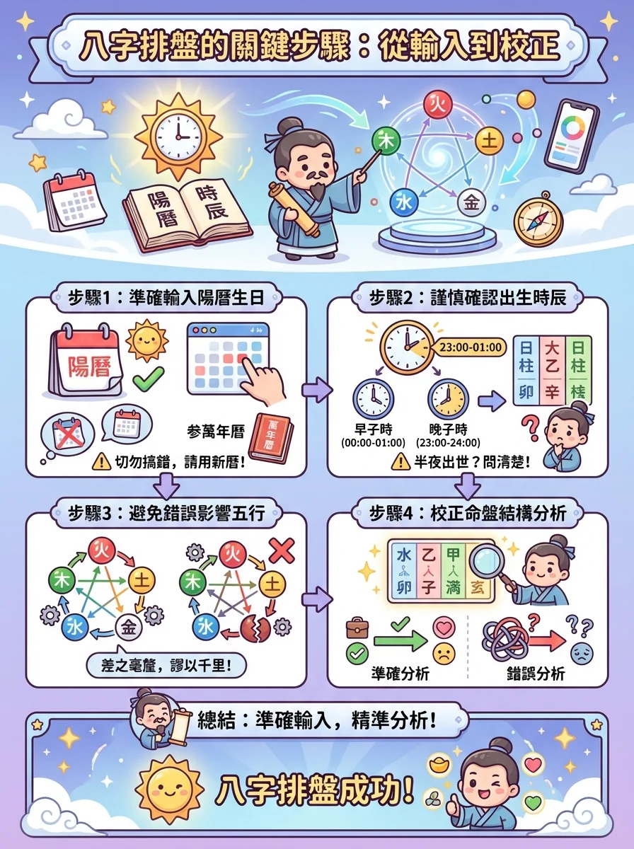 八字排盤的關鍵步驟：從輸入到校正