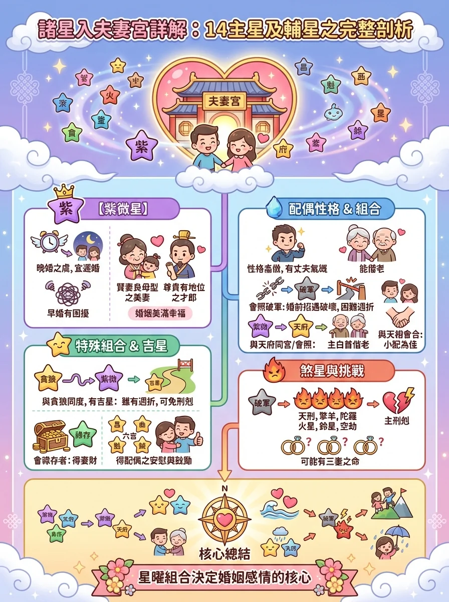 諸星入夫妻宮詳解：14主星及輔星之完整剖析