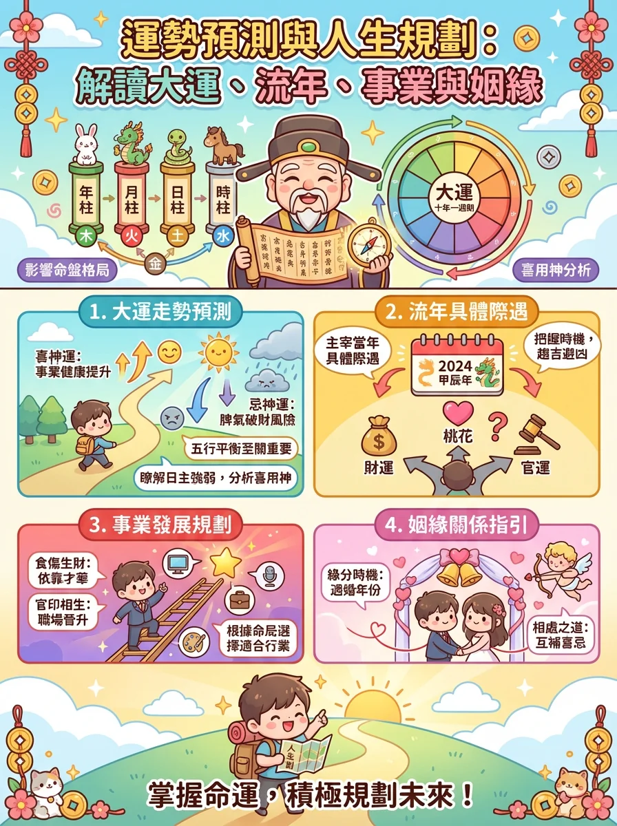 運勢預測與人生規劃：解讀大運、流年、事業與姻緣